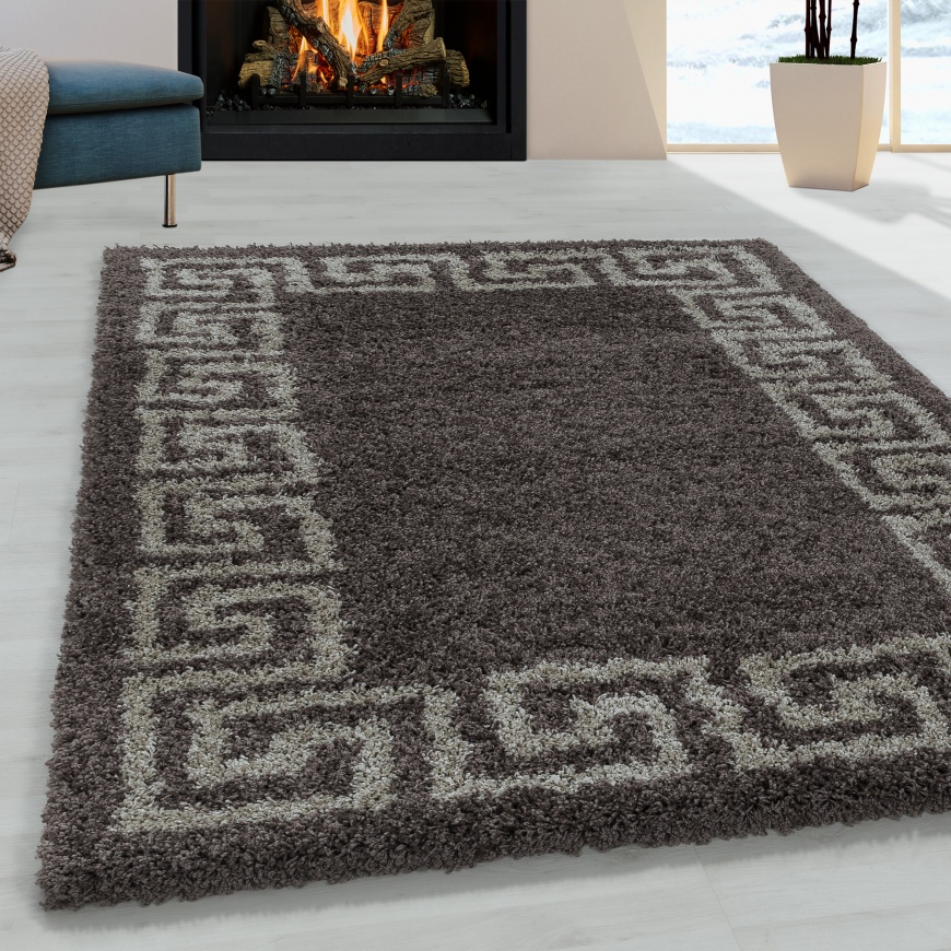 Hera Shaggy Modern Border Taupe Rug